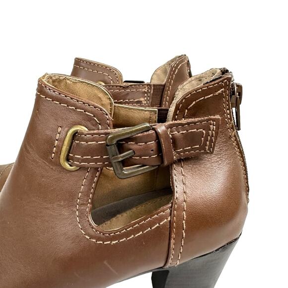 Earth Origins Sawyer Leather Peep Open Toe Heeled Bootie Brown Size 8.5 - Picture 6 of 11